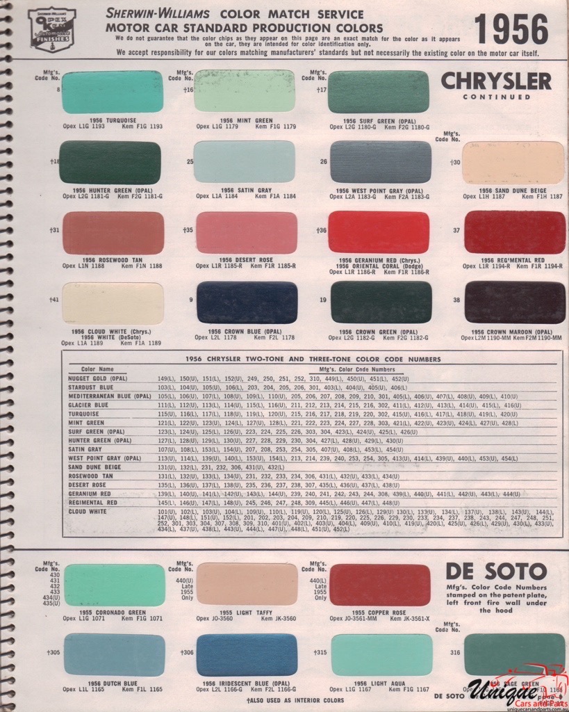 1956 Chrysler Paint Charts Williams 3